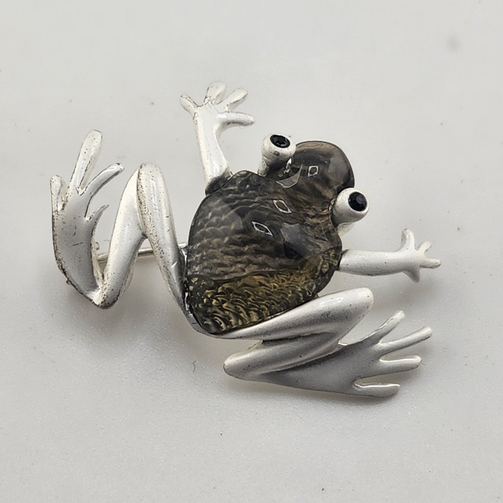 Vintage‎ Brushed Silver Tone Frog Brooch